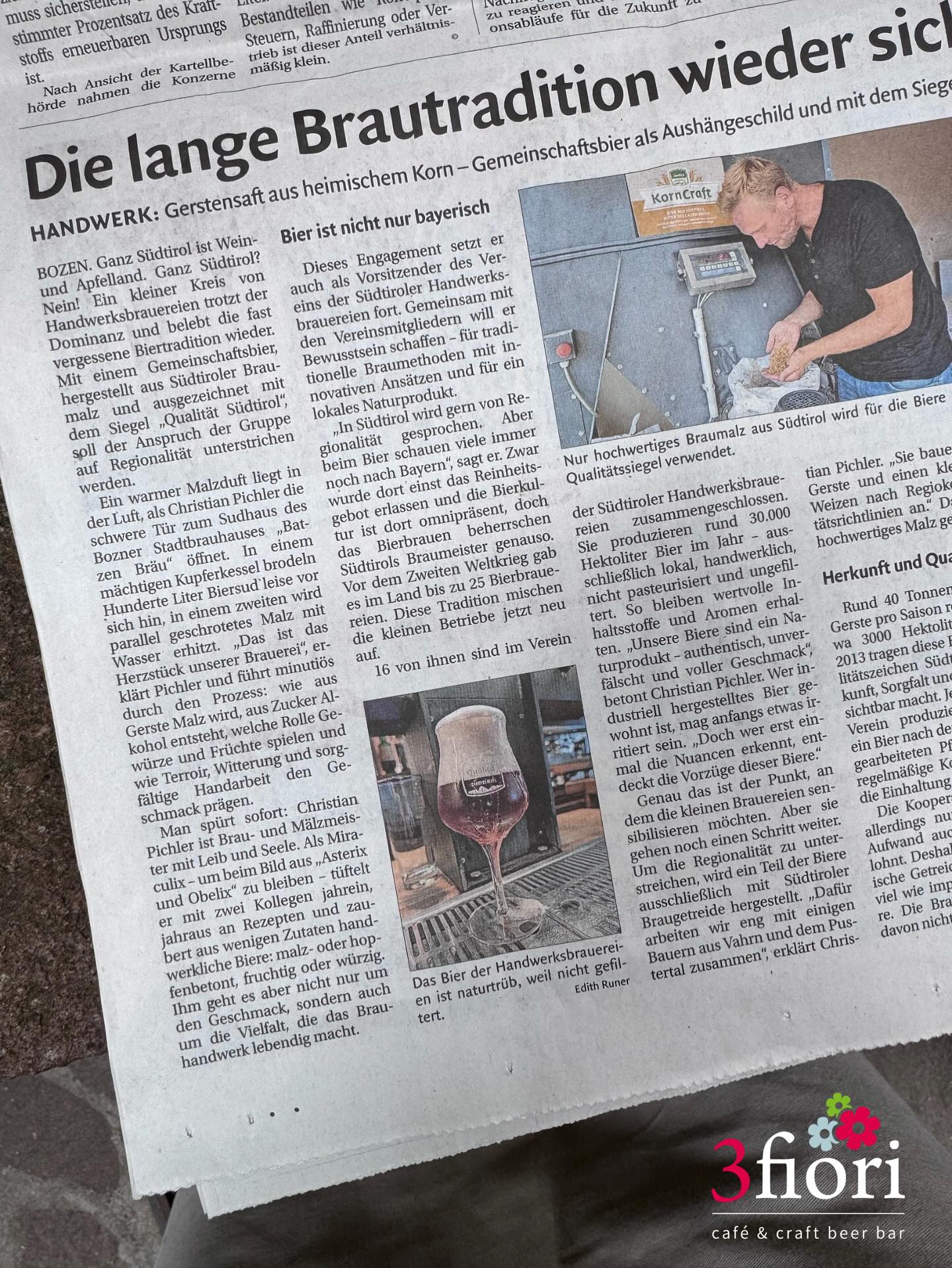 Guter Bericht über die Südtiroler Craftbeer-Brauereien heute in der Dolomiten Zeitung!
.
.
.
.
#südtirolercraftbeer #3fiori #colabsud #handwerksbrauereien #südtirolermalz #qualitätsüdtirol