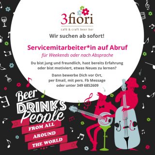 Looking for YOU!
.
.
👉 „Link in Bio für mehr Infos!“
.
#3fiori #bestofbrixen #workforus #3fioribeer #beerandsnacks