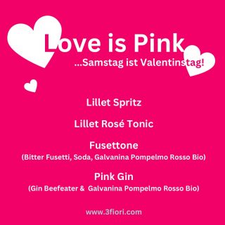 THIS Week and Saturday!
.
.
.
#3fiori #valentinstag #visitbrixen #drinksandsnacks #pinkdrinks