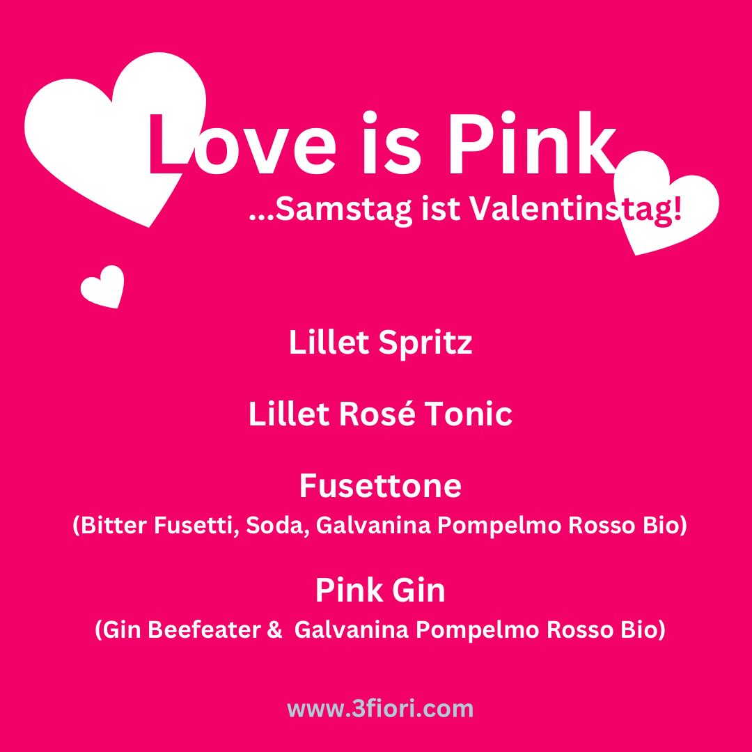 THIS Week and Saturday!
.
.
.
#3fiori #valentinstag #visitbrixen #drinksandsnacks #pinkdrinks