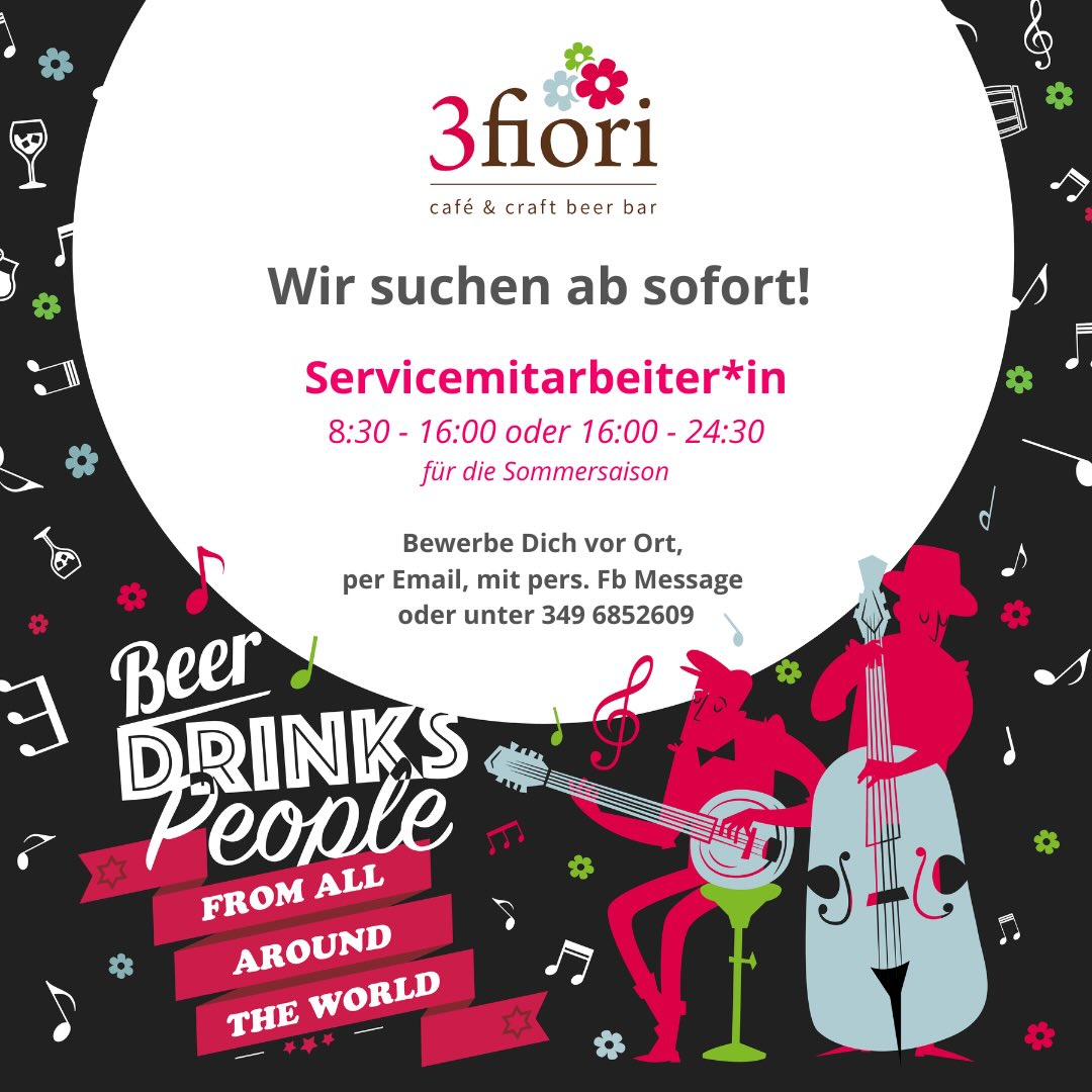 Wir freuen uns auf Deine Bewerbung! Bitte weitersagen...😏
.
👉 „Link in Bio für mehr Infos!“
.
.
#3fiori #altstadtbrixen #beerandsnacks #craftbeerbar #südtirolercraftbeer